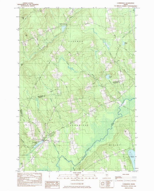 Classic USGS Cambridge Maine 7.5'x7.5' Topo Map Image