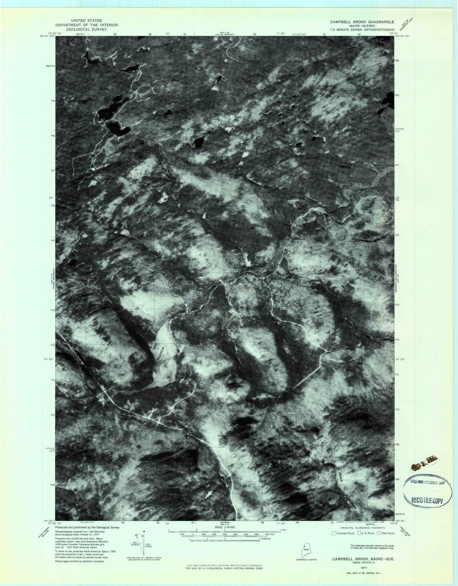 Classic USGS Campbell Brook Maine 7.5'x7.5' Topo Map Image