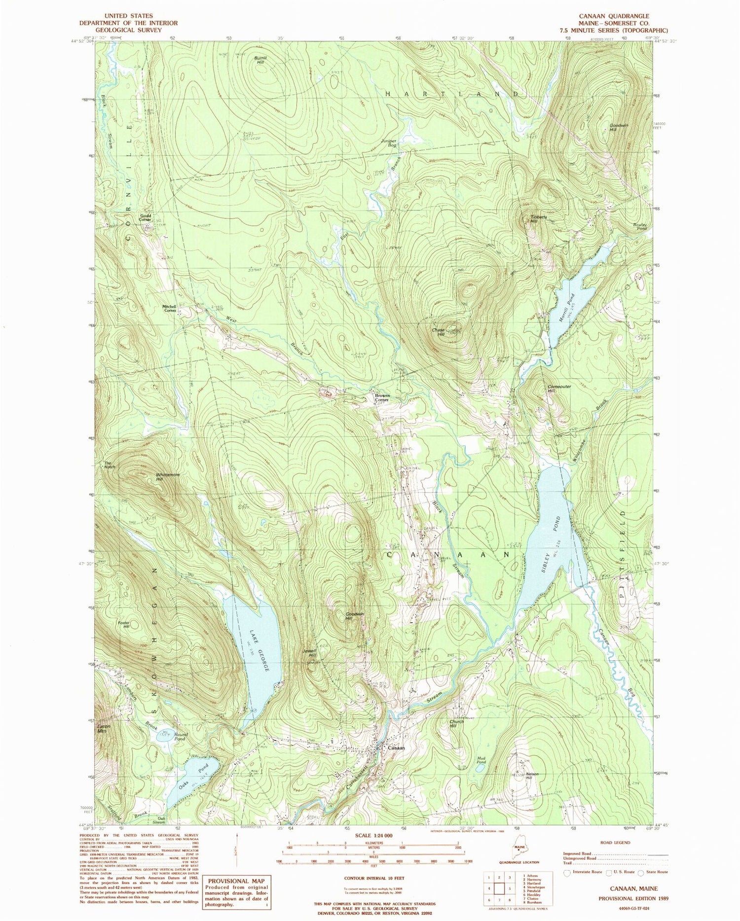 Classic USGS Canaan Maine 7.5'x7.5' Topo Map Image