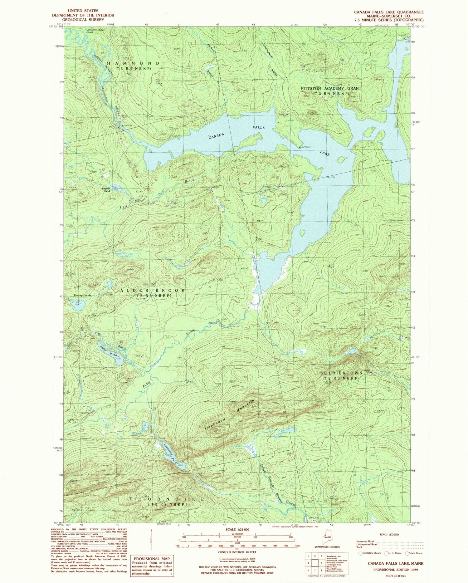 Classic USGS Canada Falls Lake Maine 7.5'x7.5' Topo Map Image