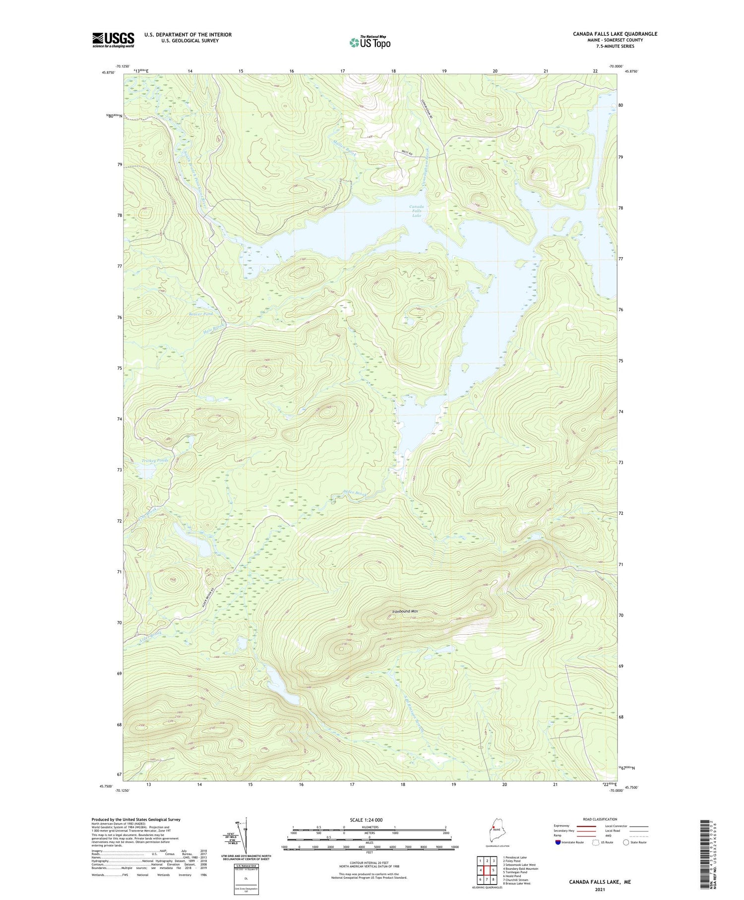 Canada Falls Lake Maine US Topo Map Image