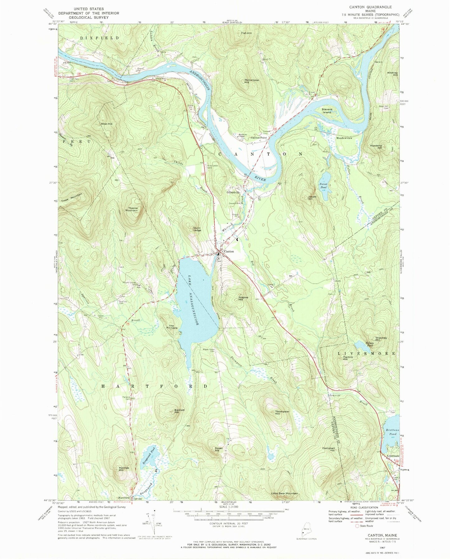 Classic USGS Canton Maine 7.5'x7.5' Topo Map Image