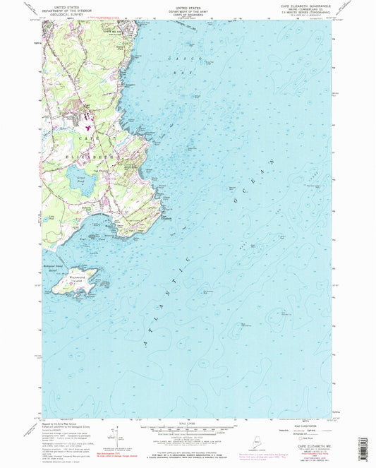 Classic USGS Cape Elizabeth Maine 7.5'x7.5' Topo Map Image