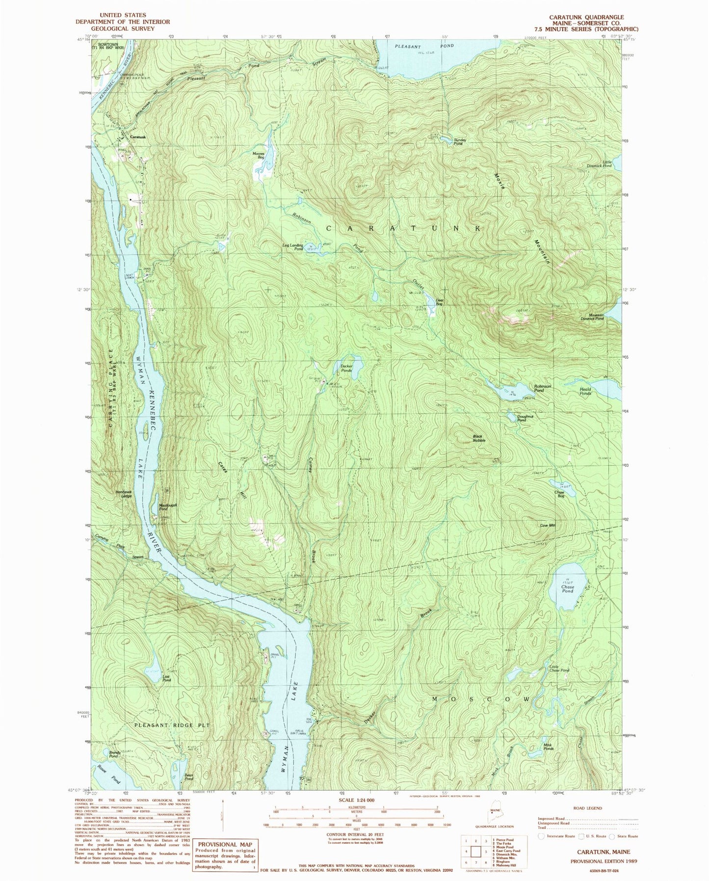 Classic USGS Caratunk Maine 7.5'x7.5' Topo Map Image