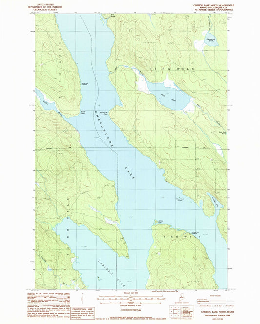 Classic USGS Caribou Lake North Maine 7.5'x7.5' Topo Map Image