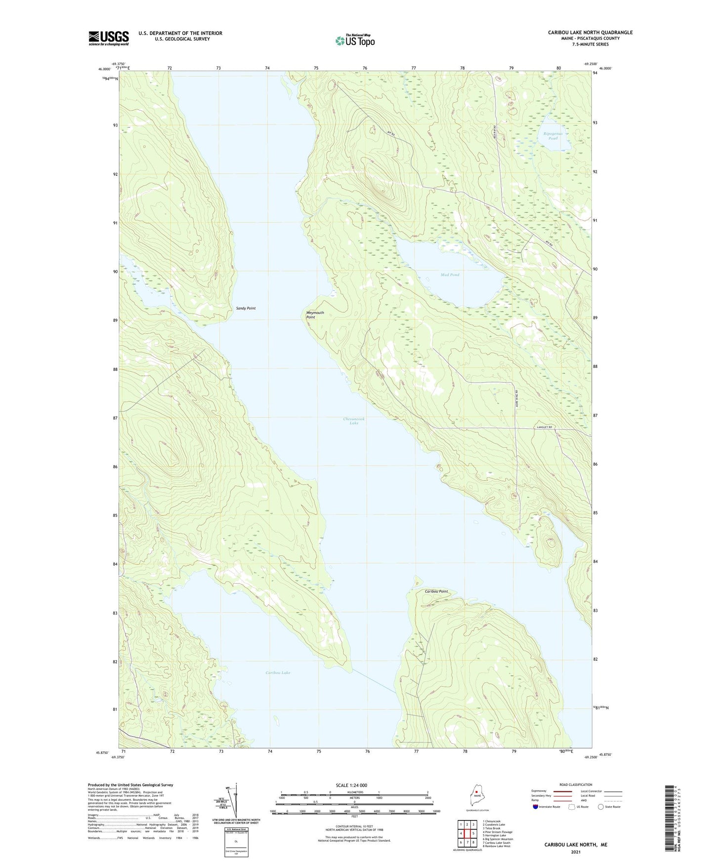 Caribou Lake North Maine US Topo Map Image