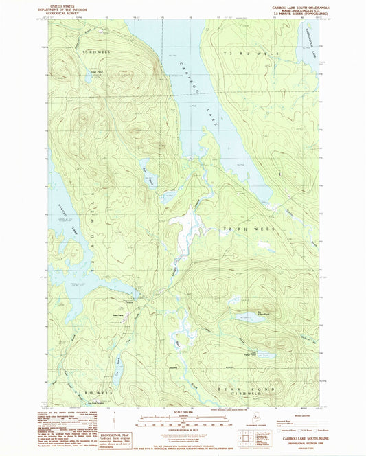 Classic USGS Caribou Lake South Maine 7.5'x7.5' Topo Map Image