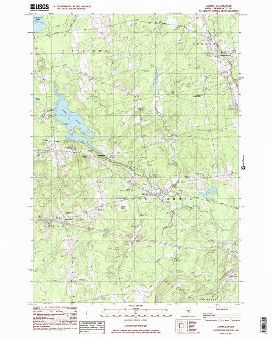 Classic USGS Carmel Maine 7.5'x7.5' Topo Map Image