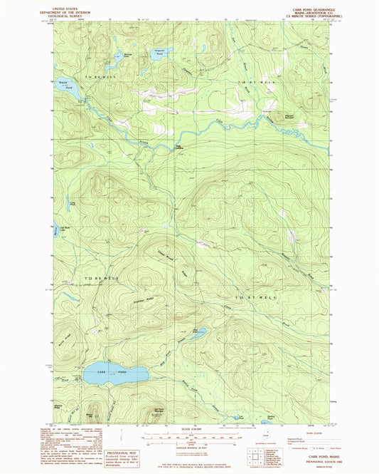 Classic USGS Carr Pond Maine 7.5'x7.5' Topo Map Image