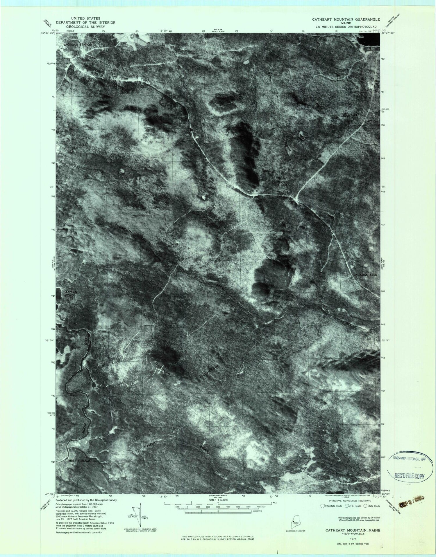 Classic USGS Catheart Mountain Maine 7.5'x7.5' Topo Map Image