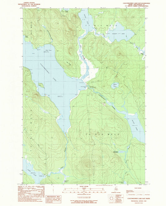 Classic USGS Caucomgomoc Lake East Maine 7.5'x7.5' Topo Map Image