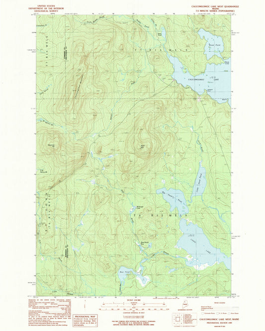 Classic USGS Caucomgomoc Lake West Maine 7.5'x7.5' Topo Map Image