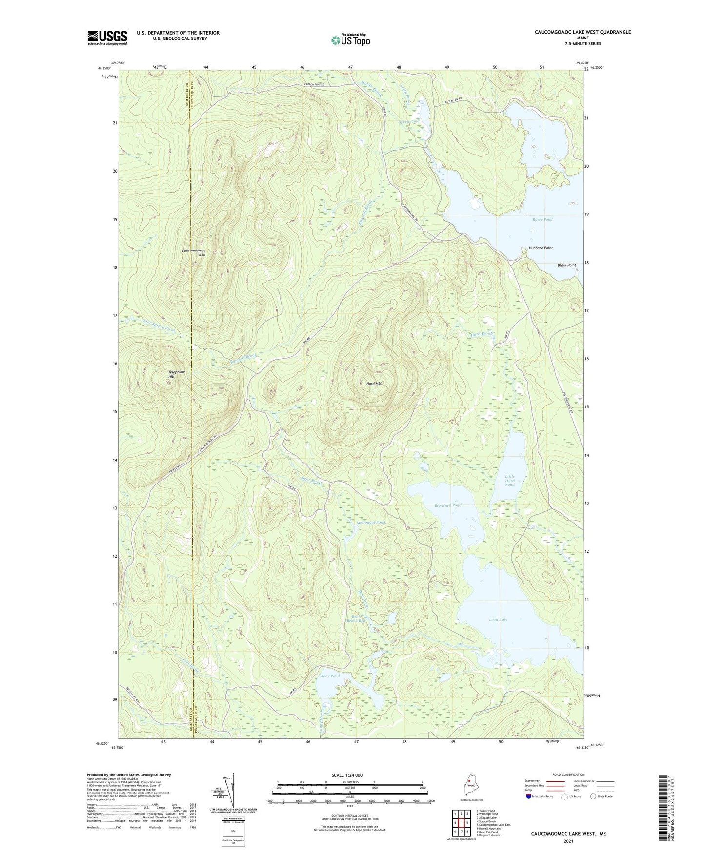 Caucomgomoc Lake West Maine US Topo Map Image