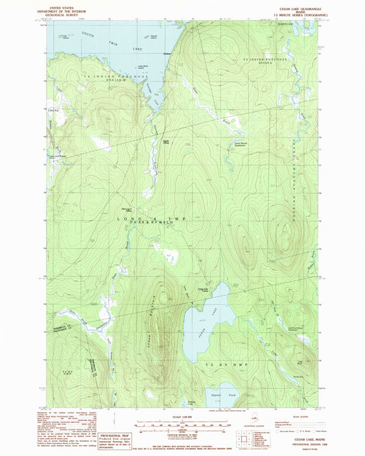 Classic USGS Cedar Lake Maine 7.5'x7.5' Topo Map Image