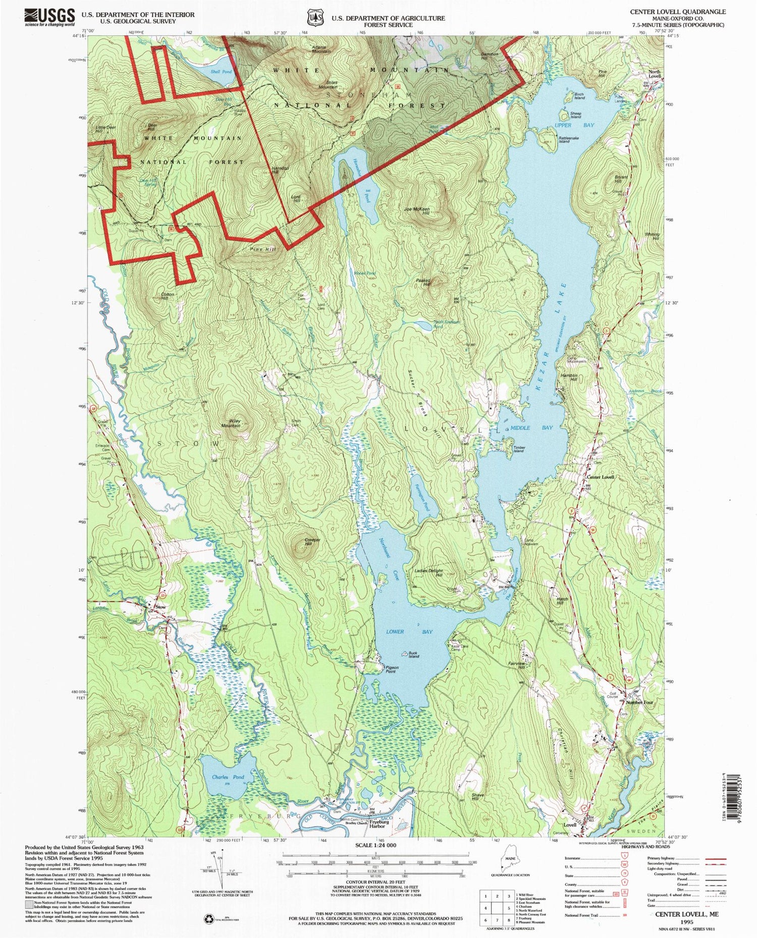 Classic USGS Center Lovell Maine 7.5'x7.5' Topo Map Image