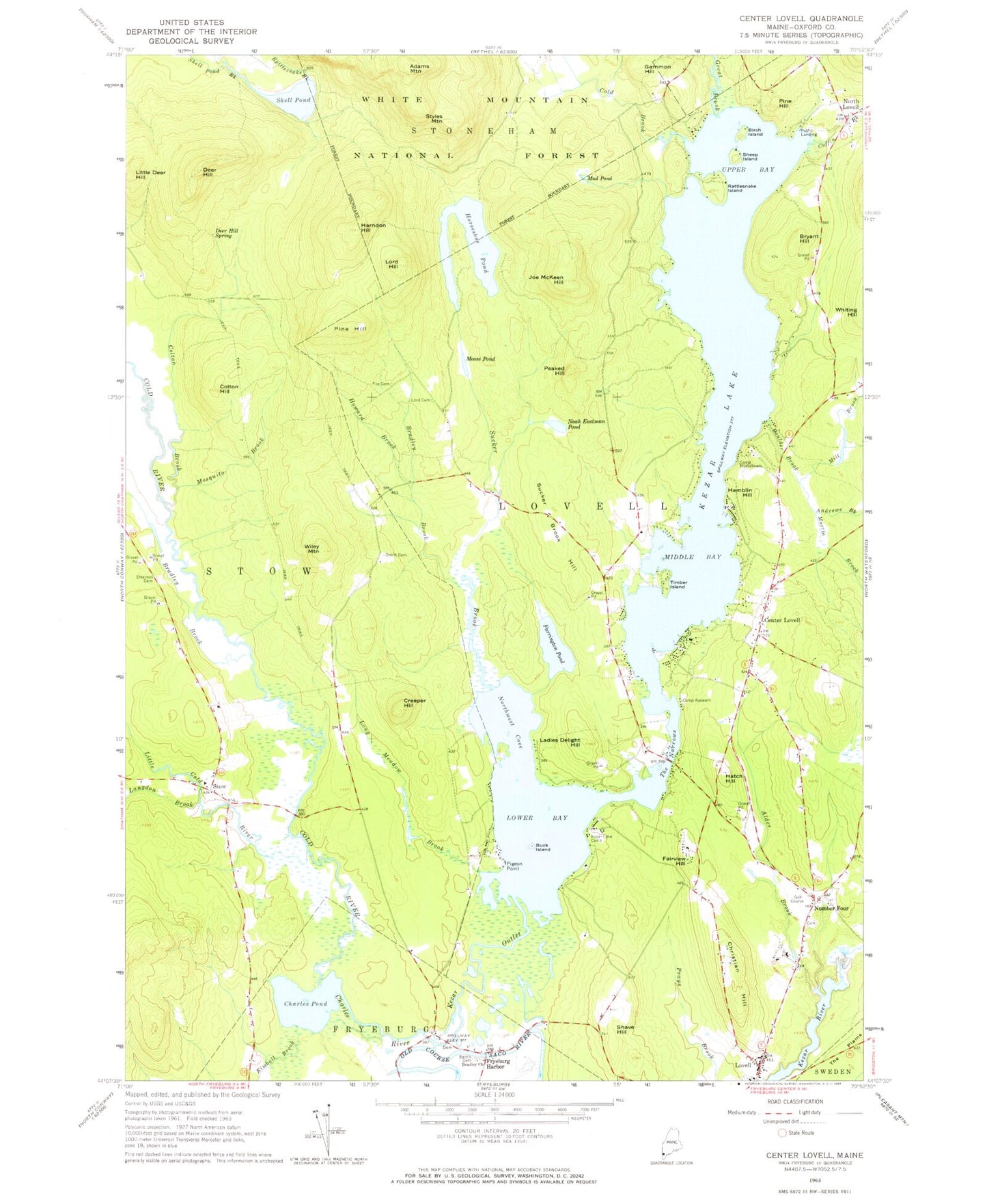 Classic USGS Center Lovell Maine 7.5'x7.5' Topo Map Image