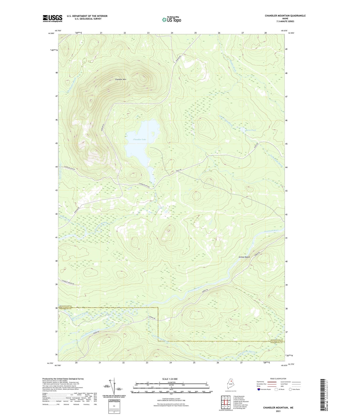 Chandler Mountain Maine US Topo Map Image