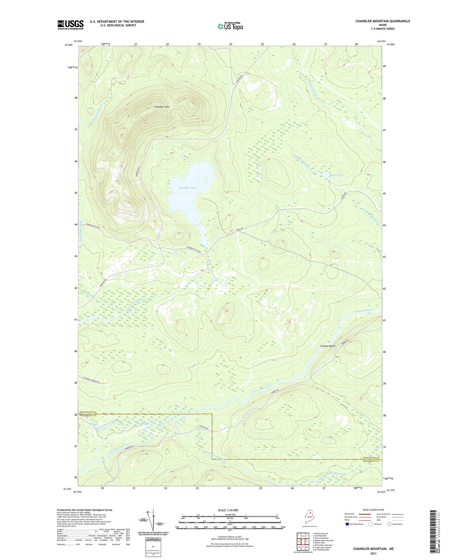 Chandler Mountain Maine US Topo Map Image