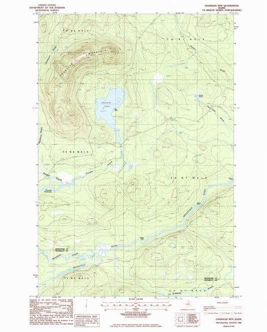 Classic USGS Chandler Mountain Maine 7.5'x7.5' Topo Map Image