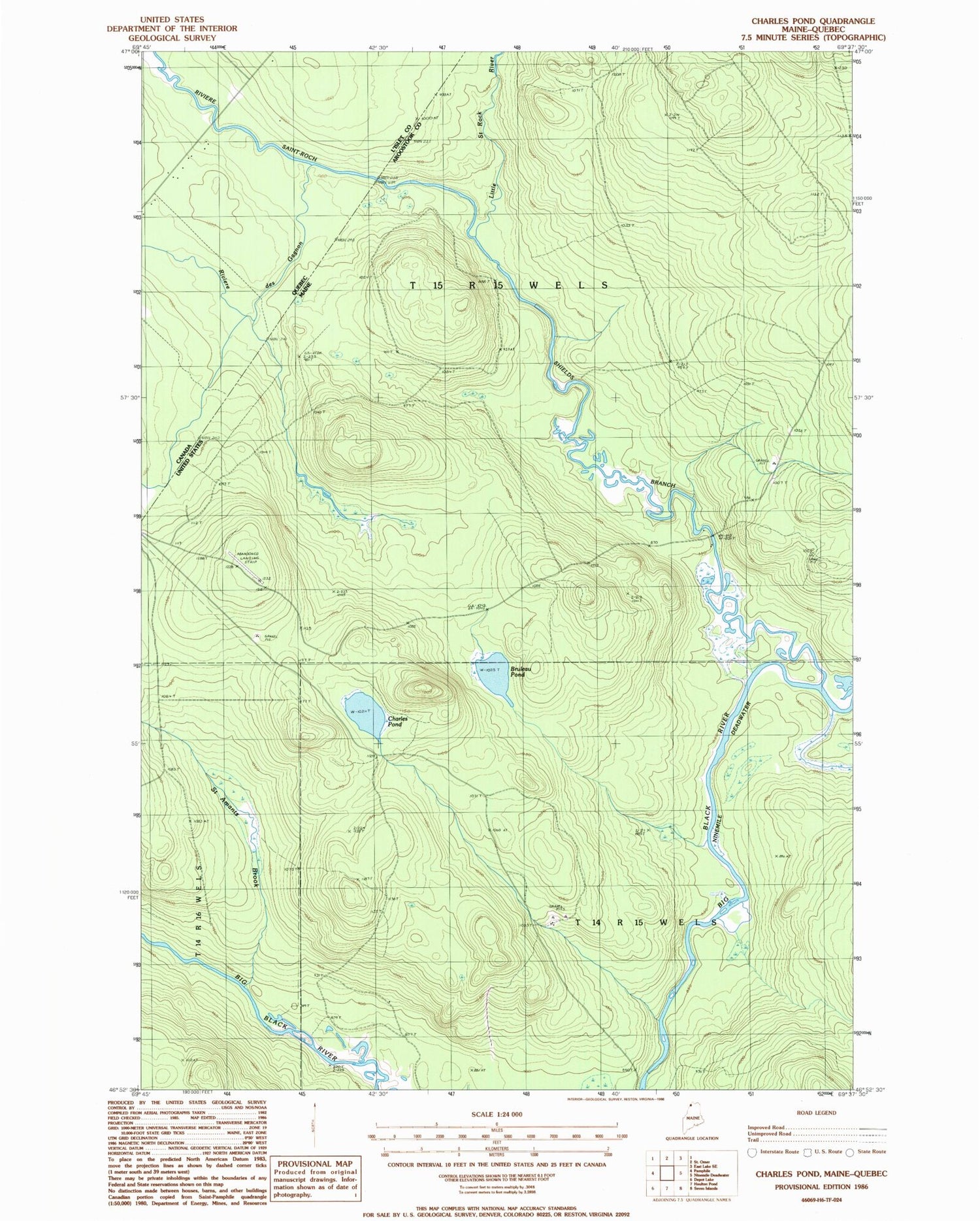 Classic USGS Charles Pond Maine 7.5'x7.5' Topo Map Image