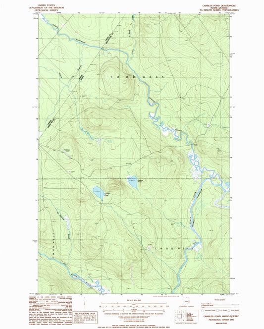Classic USGS Charles Pond Maine 7.5'x7.5' Topo Map Image