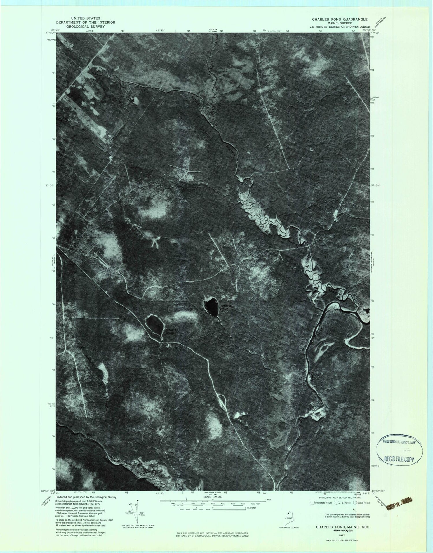 Classic USGS Charles Pond Maine 7.5'x7.5' Topo Map Image