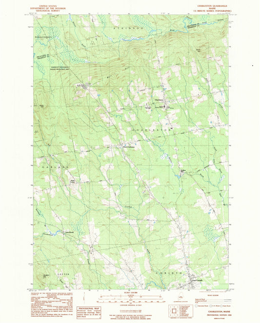 Classic USGS Charleston Maine 7.5'x7.5' Topo Map Image