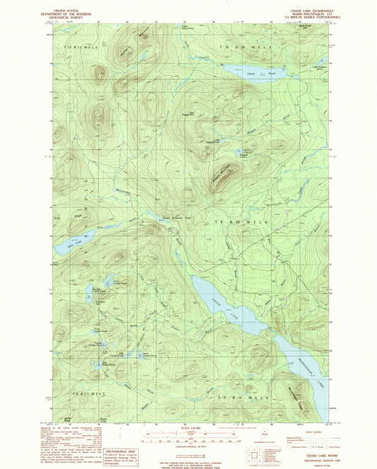 Classic USGS Chase Lake Maine 7.5'x7.5' Topo Map Image