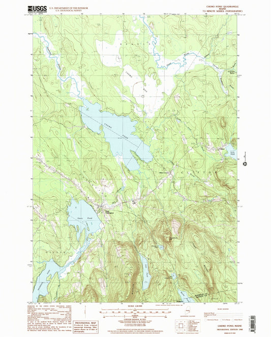 Classic USGS Chemo Pond Maine 7.5'x7.5' Topo Map Image