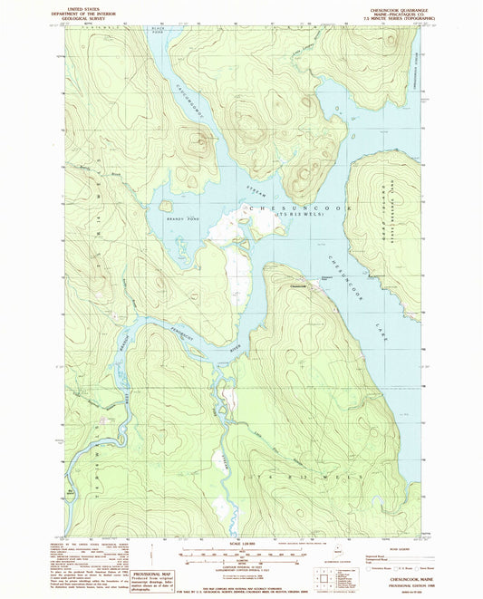 Classic USGS Chesuncook Maine 7.5'x7.5' Topo Map Image