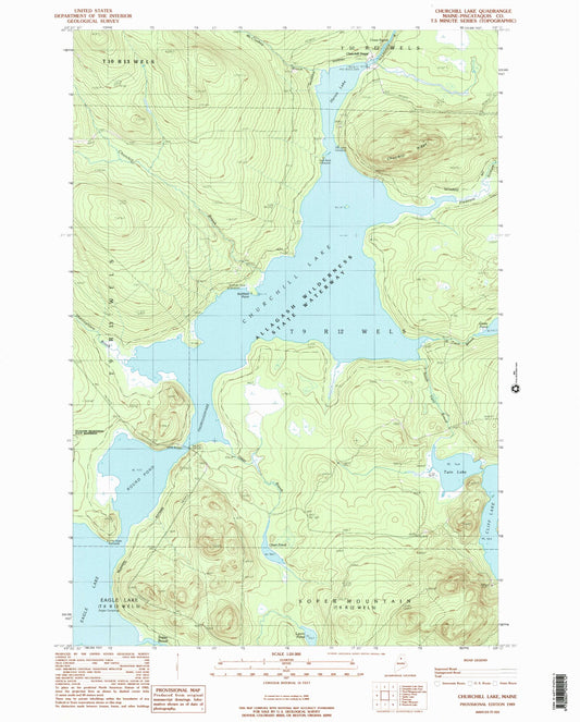 Classic USGS Churchill Lake Maine 7.5'x7.5' Topo Map Image