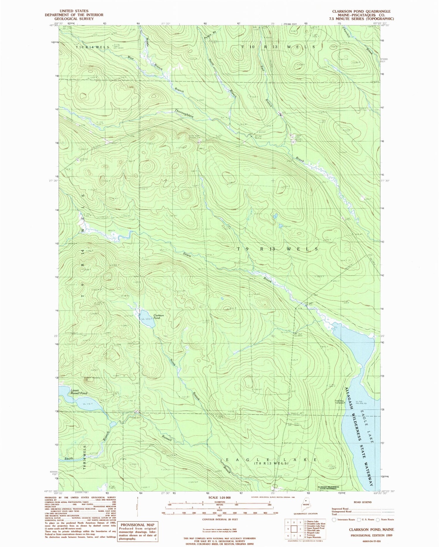 Classic USGS Clarkson Pond Maine 7.5'x7.5' Topo Map Image