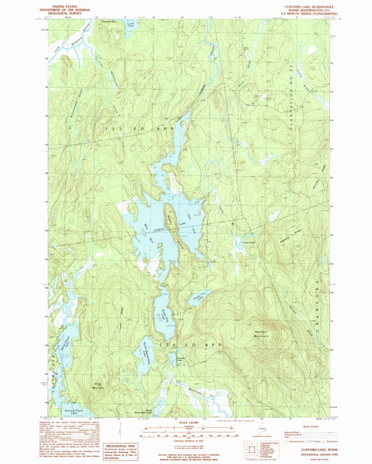 Classic USGS Clifford Lake Maine 7.5'x7.5' Topo Map Image