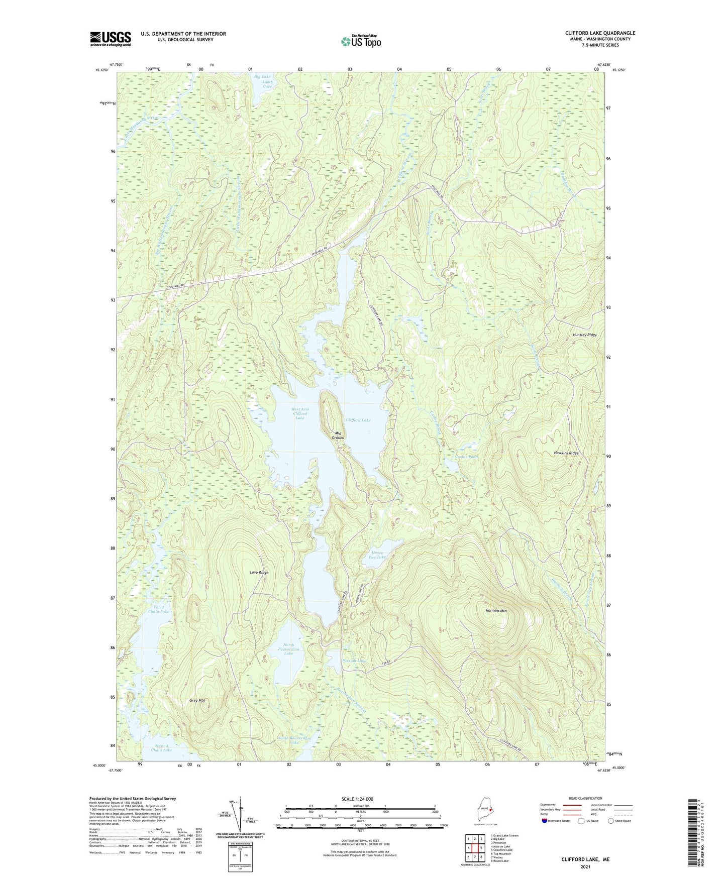 Clifford Lake Maine US Topo Map Image