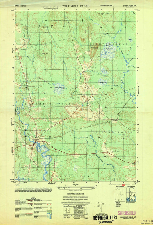 Classic USGS Columbia Falls Maine 7.5'x7.5' Topo Map Image
