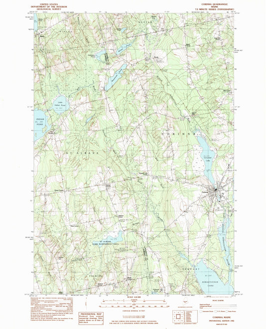 Classic USGS Corinna Maine 7.5'x7.5' Topo Map Image