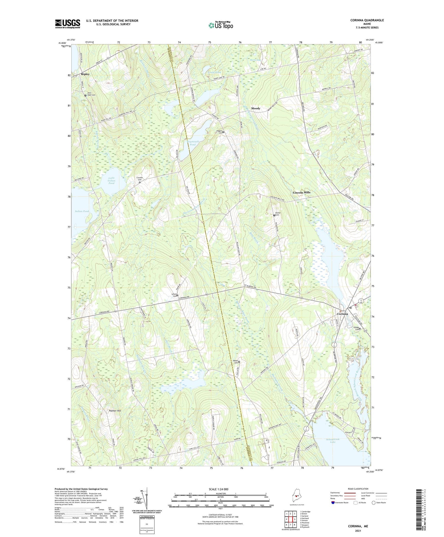 Corinna Maine US Topo Map Image