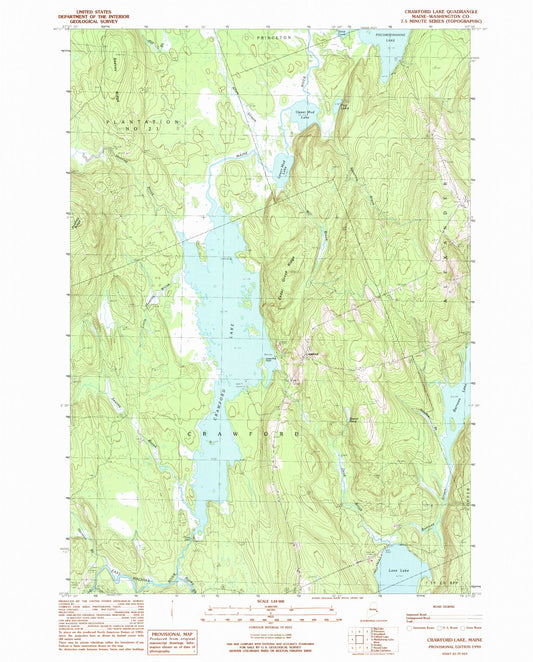Classic USGS Crawford Lake Maine 7.5'x7.5' Topo Map Image
