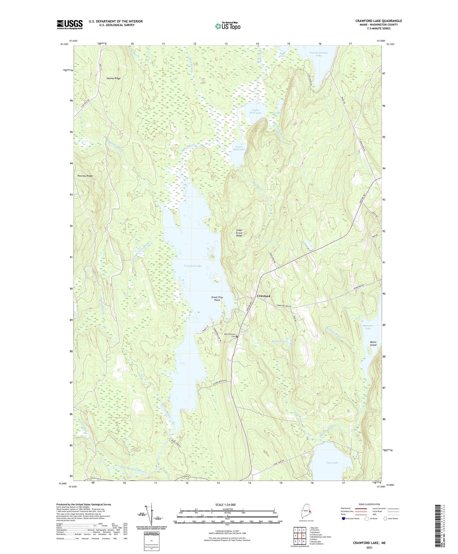 Crawford Lake Maine US Topo Map Image