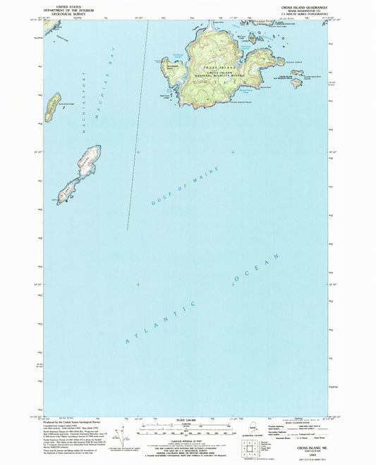 Classic USGS Cross Island Maine 7.5'x7.5' Topo Map Image