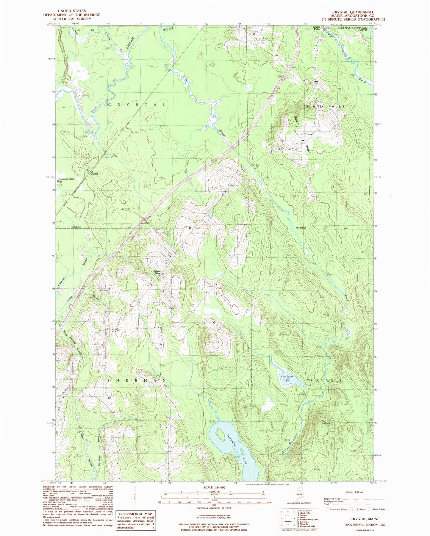 Classic USGS Crystal Maine 7.5'x7.5' Topo Map Image