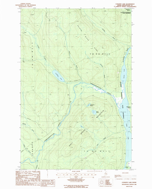 Classic USGS Cunliffe Lake Maine 7.5'x7.5' Topo Map Image