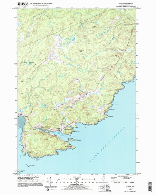 Classic USGS Cutler Maine 7.5'x7.5' Topo Map Image