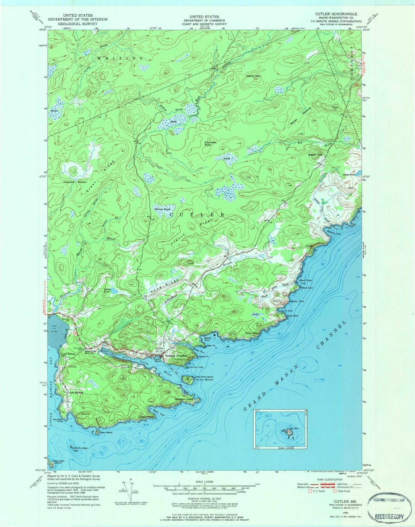 Classic USGS Cutler Maine 7.5'x7.5' Topo Map Image