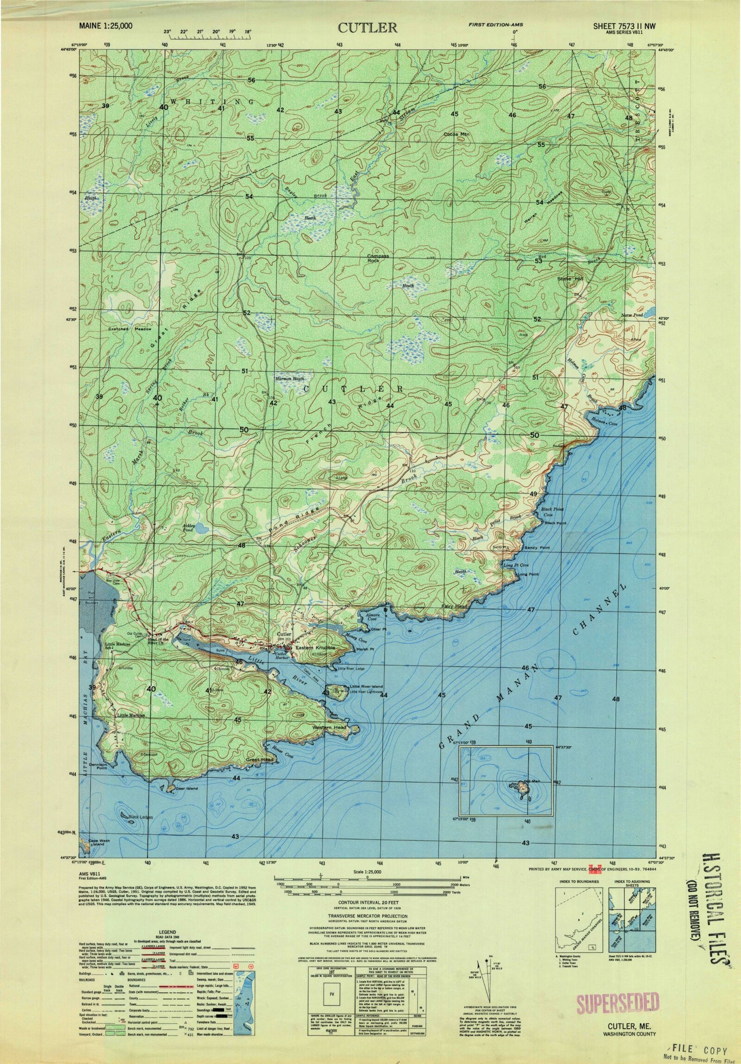 Classic USGS Cutler Maine 7.5'x7.5' Topo Map Image