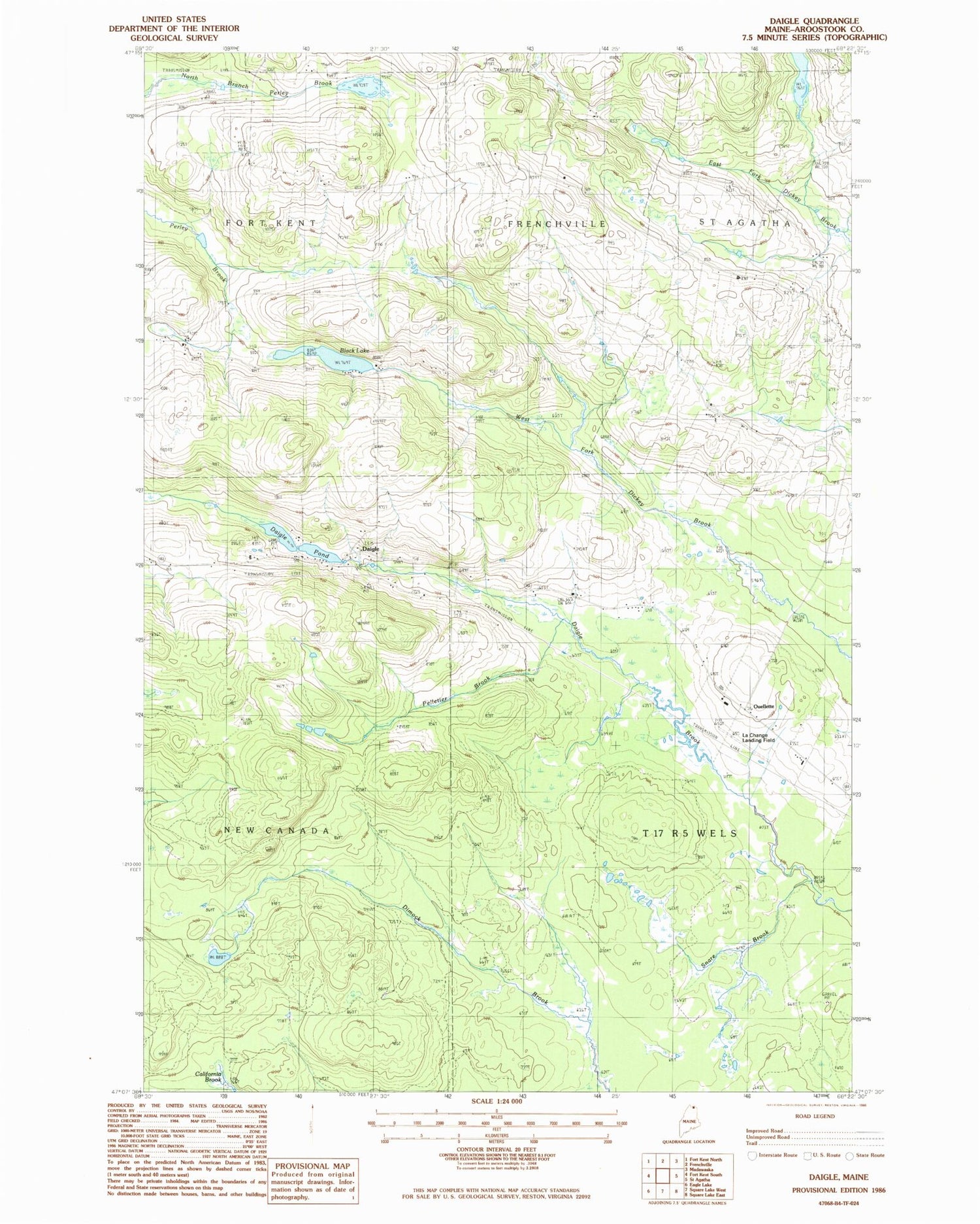 Classic USGS Daigle Maine 7.5'x7.5' Topo Map Image