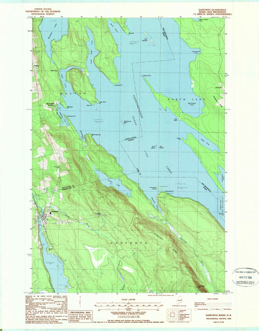 Classic USGS Danforth Maine 7.5'x7.5' Topo Map Image