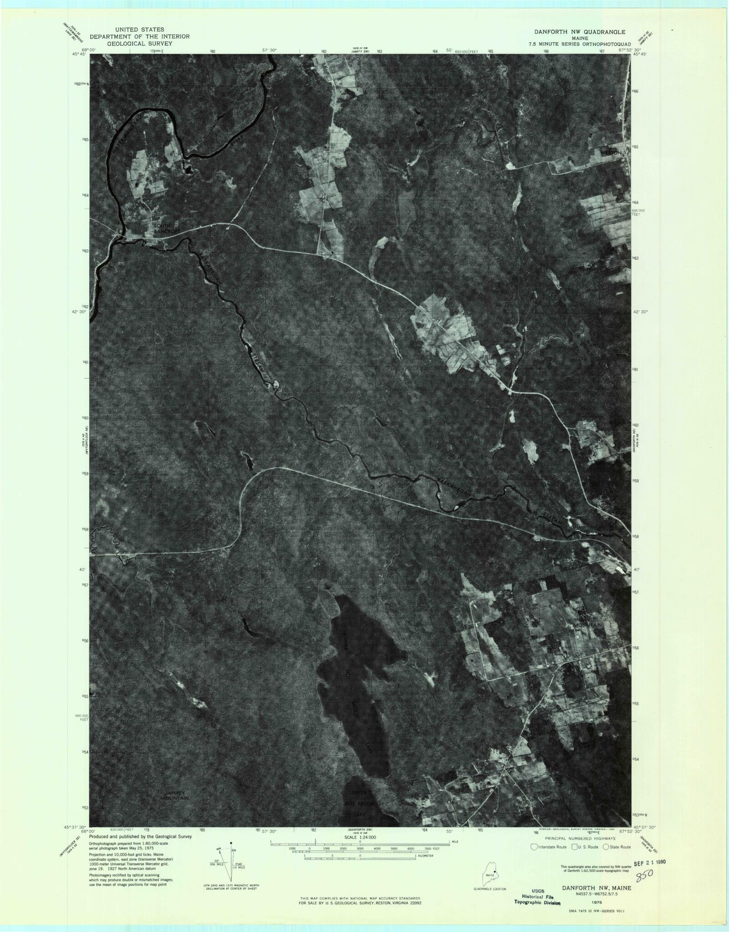 Classic USGS Jimmey Mountain Maine 7.5'x7.5' Topo Map Image