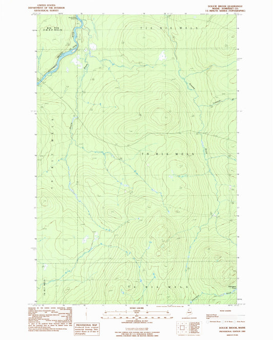Classic USGS Doucie Brook Maine 7.5'x7.5' Topo Map Image