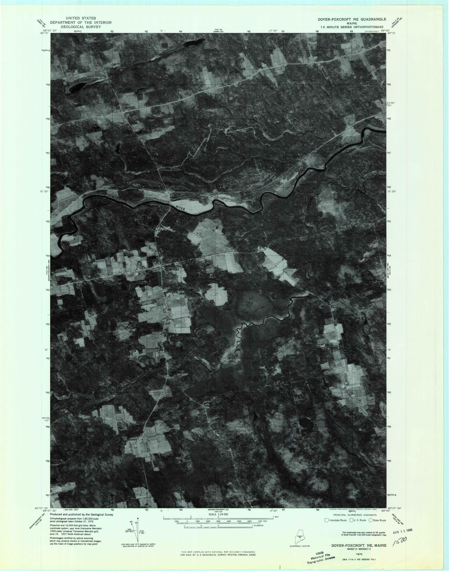 Classic USGS South Sebec Maine 7.5'x7.5' Topo Map Image
